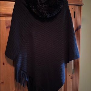 Steve Madden Black Poncho with Fringe